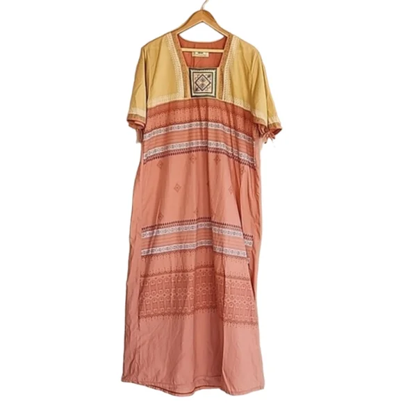 EGYPT Kaftan Maxi Dress XL Nightgown Batik Embroidered Egyptian Loungewear - Picture 10 of 15